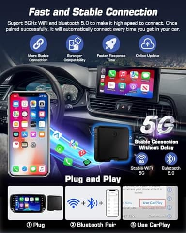 FSUM Wireless Carplay Adapter for iPhone with Netflix YouTube TF Card,Wireless AI Box Carplay Adapter & Android Auto Dongle Easy to Setup,Video Box Convert Wried to CarPlay Stream to Your Car - Image 3