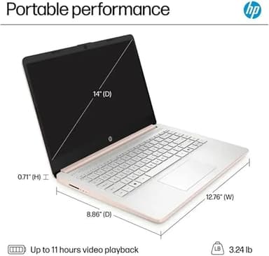 HP 14" Student-Laptop office365 Copilot AI, 4-Cores Intel N150(Up to 3.6GHz) 16GB RAM 384GB Storage(128GB UFS + 256GB Ghost Manta SD Card) Computer-Laptop with Wi-Fi 6 Win11 Rose Gold - Image 8