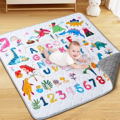 TreeBud Baby Play Mat - Thicken 50x50 Inch Soft Foam Crawling Mat for Playpen & Floor, Non-Slip Waterproof Playmats for Infants & Toddlers, Portable Foldable & Machine Washable, Dinosaur & Letters - Image 9
