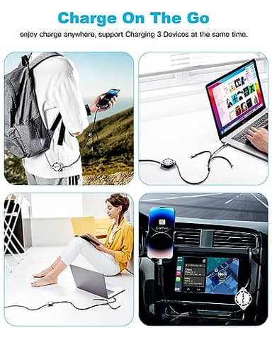 Multi Charging Cable 3A, [2Pack 4ft] Retractable Multi Charging Cord 3 in 1 Fast Charger Cord, USB C Charger Adapter with Lightning/Type C/Micro USB Ports for Cell Phones/iPhone/Samsung/PS/Tablets - Image 5