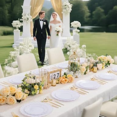 LIYH 120 Pcs White Plastic Plates Wedding Plates Disposable Heavy Duty Scalloped Plastic Plate Includes: 60 Dinner 10.25" & 60 Dessert Plate 7.5" Elegant Gold Rim Suitable for Bridal Shower Party - Image 5