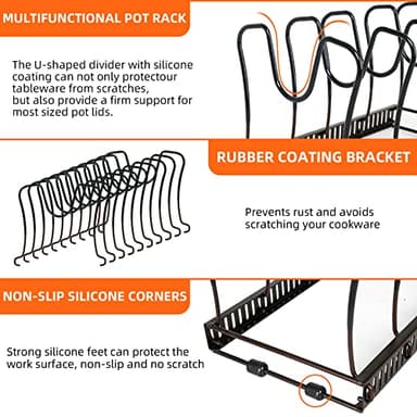 Pot Rack Organizer -Expandable Pot and Pan Organizer for Cabinet,Pot Lid Organizer Holder with 10 Adjustable Compartment for Kitchen Cabinet Cookware Baking Frying Rack,Bronze - Image 4