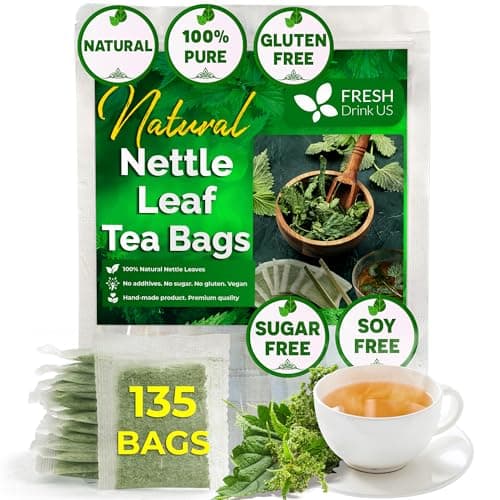 FreshDrinkUS, Premium 135 Nettle Leaf Tea Bags, 100% Natural & Pure, Stinging Nettle Leaf Tea, Nettle Leaf Tea, Burn Nettle, Stinging Nettle, Nettle Tea, Stinger Tea, No Sugar/ Caffeine & Gluten, Vegan - Image 1