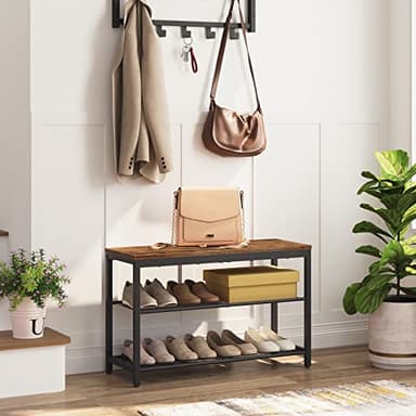 HOOBRO Shoe Bench, 3-Tier Shoe Rack, Industrial Shoe Organizer Storage Bench, 29.5 inches Entry Bench with Mesh Shelves, for Entryway, Living Room, Hallway, Easy Assembly, Rustic Brown BF75HX01 - Image 4