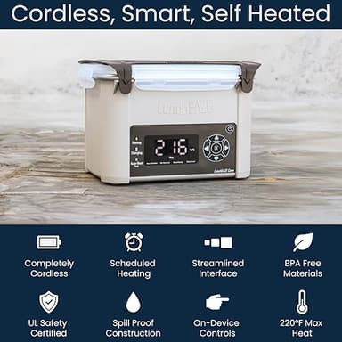 LunchEAZE Core Gen 2 Cordless Heated & Electric Lunch Box – Battery-Powered, 4-Cup Capacity, 220°F, Automatic Scheduled Heating for Hot Meals Anywhere - Image 2