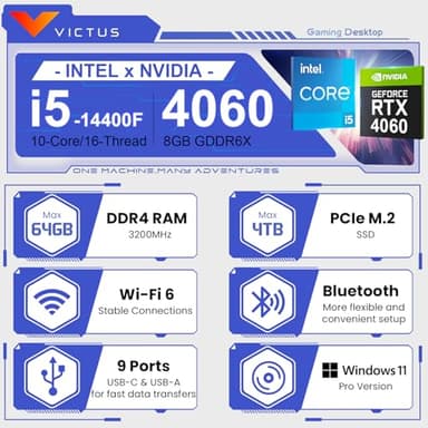 HP Victus Pro 15L RTX 4060 Tower Gaming Desktop, Intel i5-14400F (Beats Intel i7-13650HX), NVIDIA GeForce RTX 4060, 32GB RAM, 1TB SSD, Wi-Fi 6, Win11 Pro, Machenike Mechanical Gaming Keyboard Bundle - Image 2