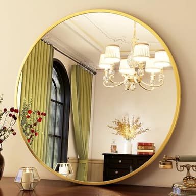 HARRITPURE Round Mirror 30 Gold Wall Mounted Circle Mirrors Vanity Mirror with Brushed Aluminum Alloy Frame Modern Decoration for Bathroom, Living Room, Vanity, Bedroom, Entryway - Image 4