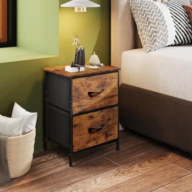 WLIVE Night Stand, Small 2 Drawer Dresser, Nightstand with Fabric Bins for Bedroom, Closet, Dorm, Rustic Brown Wood Grain Print, 11.8" D x 15.7" W x 20.9" H - Image 2