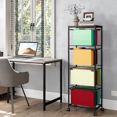 EasyPAG 4 Tier Rolling File Cart on Wheels Pull-Out Letter/Legal Size Hanging File Folder Rack for Home Office, Black - Image 7