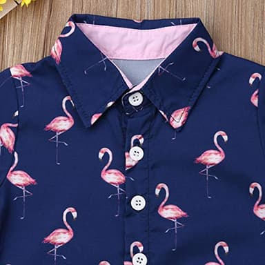 VISGOGO Toddler Baby Boy Flamingo Short Sleeve Button Down Shirt & Casual Shorts Set Summer Outfits 1-6 Years Clothes - Image 4