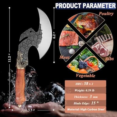 ROCOCO Viking Cleaver Knife Butcher Meat Cutting Boning Knife Hand Forged Chinese Kitchen Axe with Sheath Home Outdoor BBQ Camping Chirstmas Birthday Chirstmas Mother Father Gift Men - Image 6