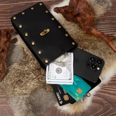 Cellphone Holder Retro Belt Pouch Waist Bag Fanny Pack Steampunk Medieval Renaissance Purse Halloween Costume Accessory (2Pouch-Black) - Image 6