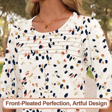 Blingfit Blouses for Women Trendy Tops 3/4 Sleeve Shirts Summer Blouse Casual Dressy Basic Floral T-Shirts Lightweight Work Tops M - Image 3