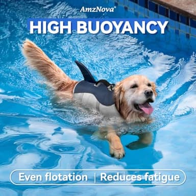 AMZNOVA Shark Dog Life Jacket, Swimming Vest with Handle, Dog Life Vest for Swimming & Boating, Ripstop & Buoyancy for Puppy Doggy, XL, Majolica Blue - Image 2