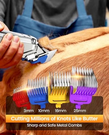 oneisall Dog Clippers for Grooming Thick Hair Professional,Cordless/Rechargeable Pet Grooming Kit with Detachable Metal Combs, Low Noise Heavy-Duty Pet Clippers for Thick/Curly/Fine/Wavy Hair (Sliver) - Image 2