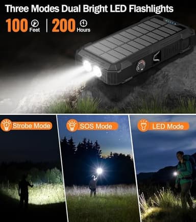 Solar Charger Power Bank, 42,800mAh Wireless Portable Charger with USB-C in/Output, QC3.0 Fast Charging 15W 4 Ports Outdoor Battery Pack Built-in LED Flashlight, for iPhone, Galaxy, iPad etc - Image 5