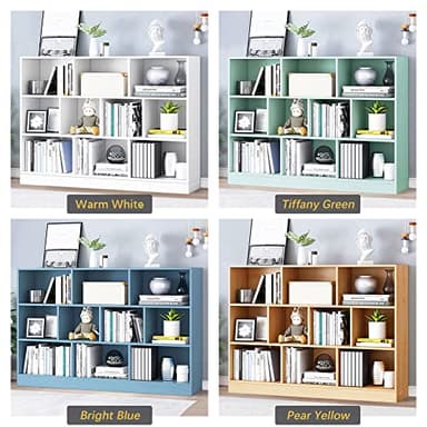IOTXY Open Shelf Low Bookcase - Wooden 3-Tier Floor Standing Display Cabinet Organizer with Base, 10 Cubes Short Horizontal Bookshelf in Pear Yellow - Image 3