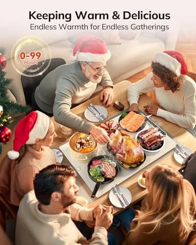 Food Warming Mat 24x16 Inches, Electric Warming Tray with 7 Temps, Foldable Food Warmer for Parties, Buffets, Family Gatherings, Holiday & Sabbath, Child Lock, Heating Mat for Food, Beige - Image 7