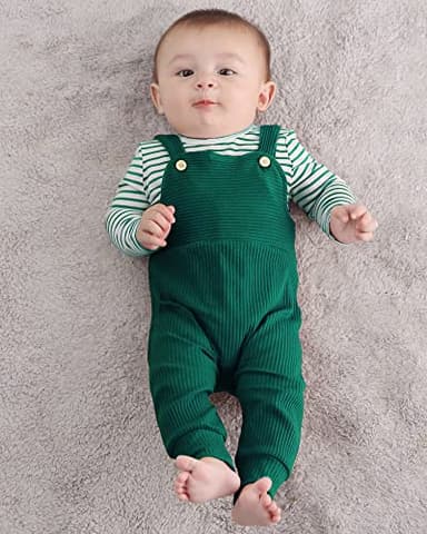 YUEMION Newborn Baby Boy Clothes Infant Boy Outfits 2Pcs Stripe Top Romper Pants Set 24 Months Overalls Toddler Boy Clothes(Green, 18-24 Month) - Image 2