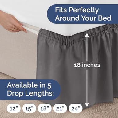 Wrap Around Dust Ruffle Bed Skirt - Dark Grey - for King Size Beds with 18 Inch Drop - Elastic Strap - Adjustable Pleated Bedskirt with Brushed Fabric and Wrinkle Free - for Women, Men, Kids & Teens - Image 4