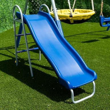 Sportspower Taylor Galvanized Metal Swing Set (6 Year Warranty): Blow Molded Swing+Standing Swing, Teeter Totter, Saucer Swing+5' Wavy Slide, EXCEEDS ASTM Standards*4pc Anchor Kit* - Image 2