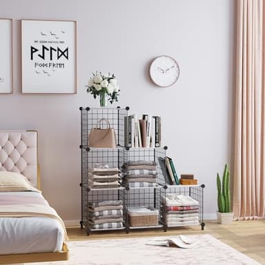 AWTATOS 6 Cube Storage Wire Closet Organizers DIY Stackable Storage Shelves Bookcase Cabinet for Home Office, Black - Image 4