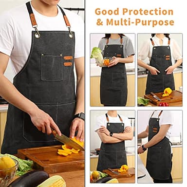 Tosewever Canvas Cross Back Chef Apron for Men Women with Adjustable Straps Large Pockets, Waterdrop Kitchen Heavy Duty Cotton Aprons for Tool Cooking BBQ Artist, M to XXL (Black) - Image 5