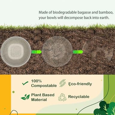 Homestockplus 32 Oz Deep Paper Bowls Disposable Bowl - Disposable Heavy Duty Compostable Bowls, Eco-friendly Sugarcane Bagasse Biodegradable Bowl for Soup, Salad, Dessert, Ice Cream [50 Pack] - Image 3