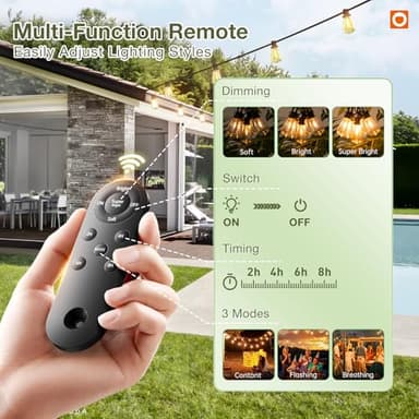 addlon 54(48+6) FT Solar String Lights Waterproof,Patio Lights Solar Powered with Remote & USB Port 15+1 LED Shatterproof Bulbs 3 Light Modes, Dimmable Solar Light for Camping Backyard Garden - Image 3