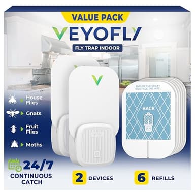 VEYOFLY Fly Trap Indoor, Fruit Fly Traps for Indoors Flying Insect (2 Device + 6 Refills) Gnat Traps for House Indoor, Bug Zapper Indoor, Gnat Killer Catcher & Fruit Fly Killer Light Plug in - Image 1