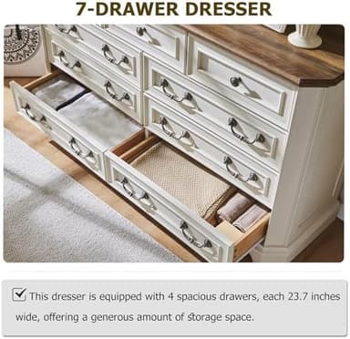 T4TREAM Farmhouse 9 Drawers Dresser for Bedroom, 54" Wide Wood Rustic Chest of Drawers with Natural Texture, Vintage Design, Storage Dressers Organizer for Bedroom, Living Room, Antique White - Image 6
