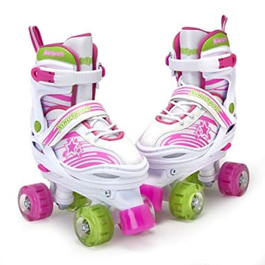 Xino Sports Adjustable Roller Skates for Girls - Fun Illuminating LED Light-Up Wheels, Comfortable Design for Indoor & Outdoor Use (Pink, Large 5-8) - Image 8