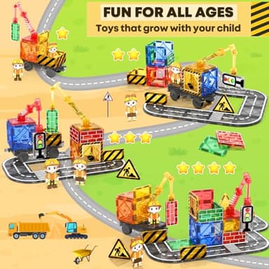 Kids Games Magnetic Tiles with 2 Cranes Construction Set Sensory Toys for Boys Girls Ages 3-6 5-7 8-13, Gifts for 3+ Year Old Boys Girls Toddler Outdoor Kids Toys with Car - Image 4