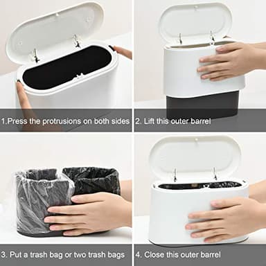 SUBEKYU Mini Trash Can with Lid,Small Desk Trash Can,Countertop Mini Garbage Cans,Tiny Waste Basket,White,with 3 roll Bags - Image 5