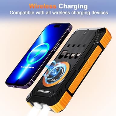 WONGKUO Solar Charger Power Bank - 49800mAh Solar Phone Charger with USB-C in/Output, QC 3.0 Fast Charging with LED Flashlight, Portable Power Bank Built-in 4 Cables, IP65 Waterproof Fits for Outdoor - Image 3