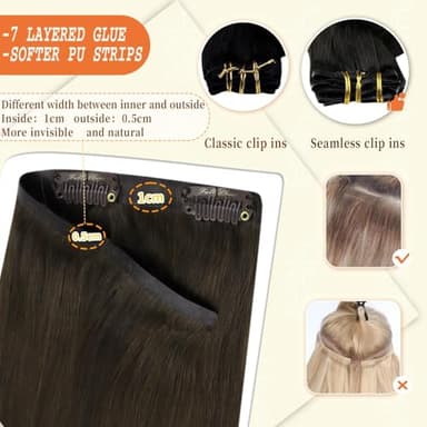 Full Shine Human Hair Clip in Extensions Dark Brown 24 Inch Seamless Clip in Hair Extension Real Human Hair Straight PU Invisible Hair Extensions Human Hair Full Head 8 Pcs 120 Grams - Image 5