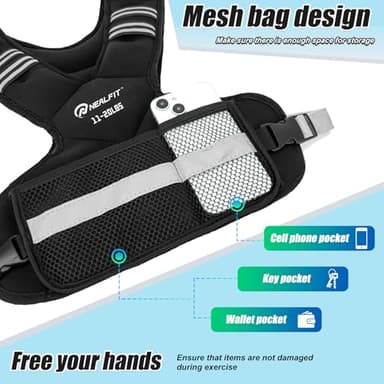 NEALFIT Weighted Vest for Women and Men, 5-10lb/11-20lb/18-30lb Adjustable Weighted Vest with Reflective Strip, Body Weight Vest for Walking, Running, Fitness, Strength Training (Black, 11-20 lbs) - Image 5