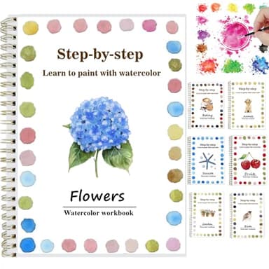 OYVOYV Watercolor Workbooks with 12 Illustractions Beginner Friendly Coloring Book Painting Kit Easy Nature Scenes Paint Set for Creative Exploration Gift for Adults Teens (Flowers, Without Palette) - Image 1