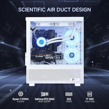 NINGMEI Gaming PC Desktop,AMD Ryzen 7 5700X 8 core 3.4GHz(up to 4.6GHz),GeForce RTX 5060 8GB,32GB DDR4 RAM 3200MHz,1TB NVME SSD,650W PSU, Windows 11 Home 64-bit,White - Image 5