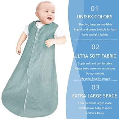 BSTOPPT 2 Pack Baby Sleep Sack 12-18 Months 100% Organic Cotton Muslin Baby Sleeping Bag 2-Way Zipper Toddler Wearable Blankets Comfy Stretchy Thin Sleep Sacks - Image 7