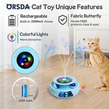 ORSDA Cat Toy, 3-in-1 Automatic Interactive Electronic Moving Ambush Feather, Fluttering Butterfly, Track Balls, USB Rechargeable Powered Smart Indoor Exercise Kicker - Image 3