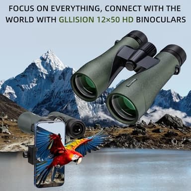 12X50 Professional Binoculars for Adults High Power with Phone Adapter, HD Binoculars with BaK4 prisms, Super Bright Lightweight & Waterproof Binocular Perfect for Bird Watching, Hunting, Stargazing - Image 2