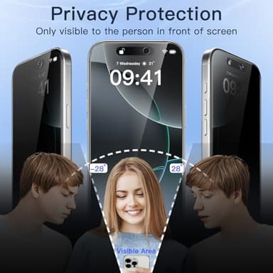JETech Privacy Screen Protector for iPhone 16 Pro 6.3-Inch with Camera Lens Protector, Anti-Spy Tempered Glass Film, Easy Installation Tool, 2-Pack Each - Image 3