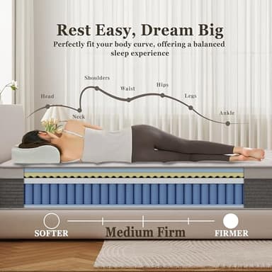CIUANCE Queen Mattress, 12 Inch Queen Size Bed Mattress in a Box with Memory Foam and Pocket Spring for Medium Firm Feel, Fiberglass Free, Motion Isolation, CertiPUR-US - Image 5