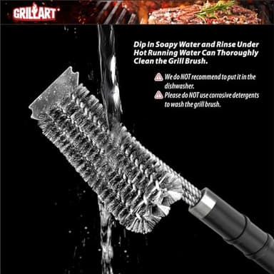 GRILLART Grill Brush and Scraper with Deluxe Handle, Safe Wire Grill Brush BBQ Cleaning Brush Grill Grate Cleaner for Gas Infrared Charcoal Porcelain Grills, BR-8529 - Image 5