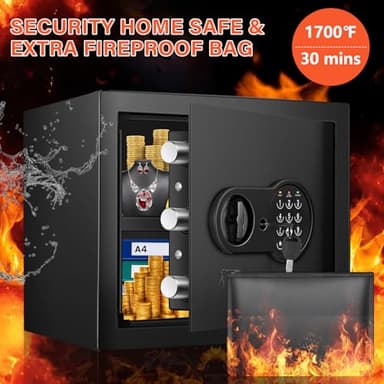 1.6 Cu Ft Home Safe Fireproof Waterproof, Fireproof Safe with Fireproof Document Bag, Programmable Keypad & Removable Shelf, Digital Home Security Safe Box for Money Firearm Medicines Valuables - Image 2