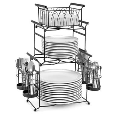 Sorbus® Buffet Caddy — 7-Piece Stackable Set Includes Plate, Napkin, and Silverware Holder, 3-Tier Detachable Tabletop Organizer — Ideal for Kitchen, Dining, Entertaining, Parties,Thanksgiving (Black) - Image 1