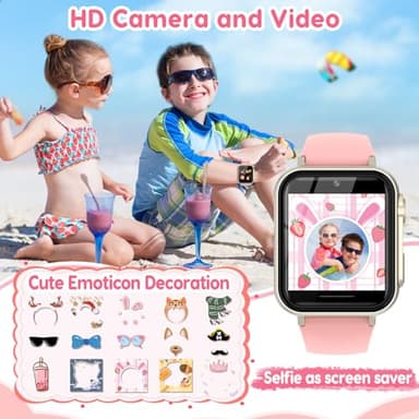 cjc Smart Watch for Kids Gift for Girls Ages 4-12 - Includes Screen Protector, 30+ Games, 140 Learning Cards, HD Touch Screen, Camera, Music, Pedometer - Fun & Educational Birthday Gift Idea (Pink) - Image 4