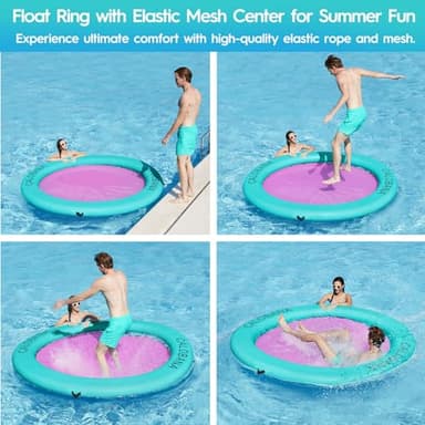 CALOBANA 8' x 8' Inflatable Water Hammock for Adults Float Ring Pad with Line Floating Circle Mat with Mesh Air Floating Island Raft Platform for Pool River Lake Beach Ocean - Image 6