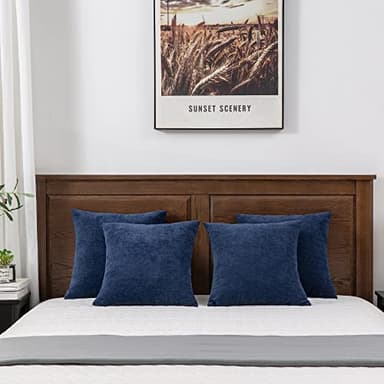 GAWAMAY Decorative Square Throw Pillow Covers 18"x18" Inch Set of 4, Super Soft Chenille Pillows Farmhouse Fall Pillowcase for Living Room Bedroom Sofa Couch Cushion Cover Navy Blue 45x45cm - Image 4